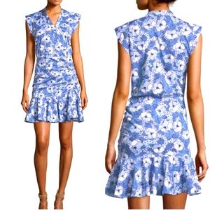 LIKE NEW!  Veronica Beard blue & white floral sleeveless ruched dress